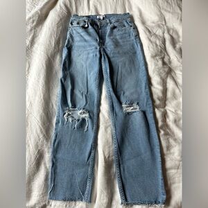 Re/Done Light Blue Straight Leg Distressed Jeans